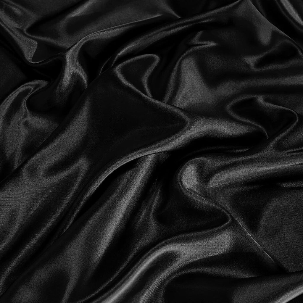 CozyLux Satin Sheets Queen Size - 4 Piece Black Bed Sheet Set with Silky Microfiber, 1 Deep Pocket Fitted Sheet, 1 Flat Sheet, and 2 Pillowcases - Smooth and Soft