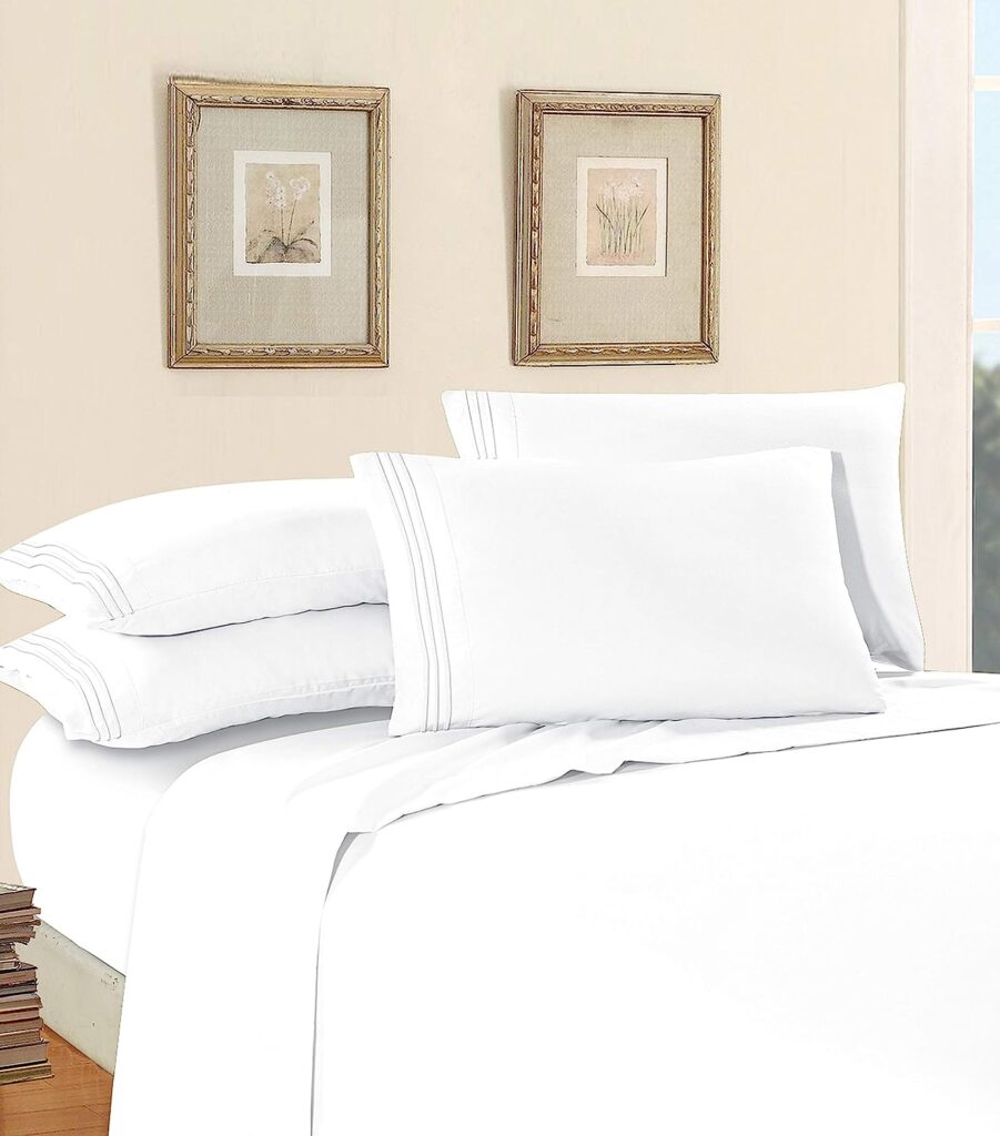 Elegant Comfort Luxury Soft 1500 Thread Count Egyptian 4-Piece Premium Hotel Quality Wrinkle Resistant Bedding Set, All Around Elastic Fitted Sheet, Deep Pocket up to 16inch, Twin/Twin XL, White