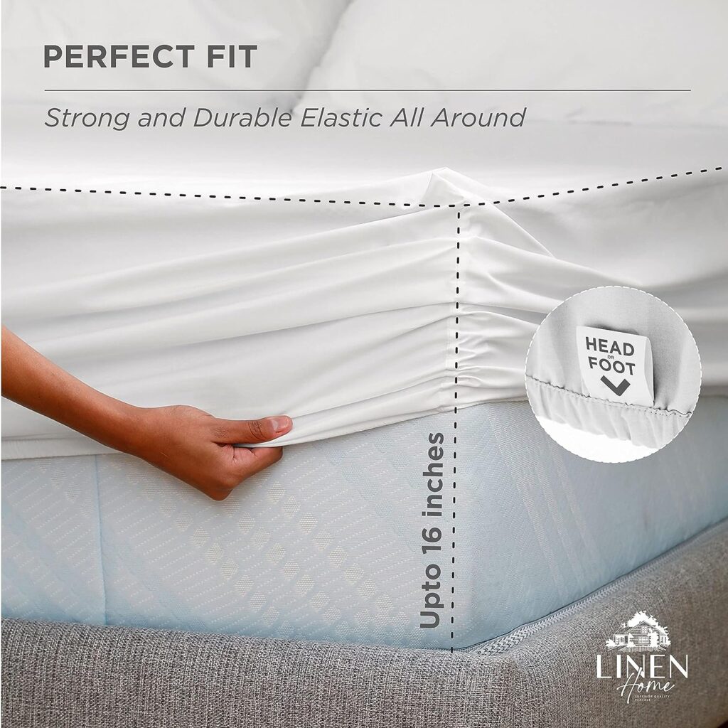 100% Cotton Percale Sheets Queen Size, White, Deep Pocket, 4 Pieces Sheet Set - 1 Flat, 1 Deep Pocket Fitted Sheet and 2 Pillowcases, Crisp Cool and Strong Bed Linen