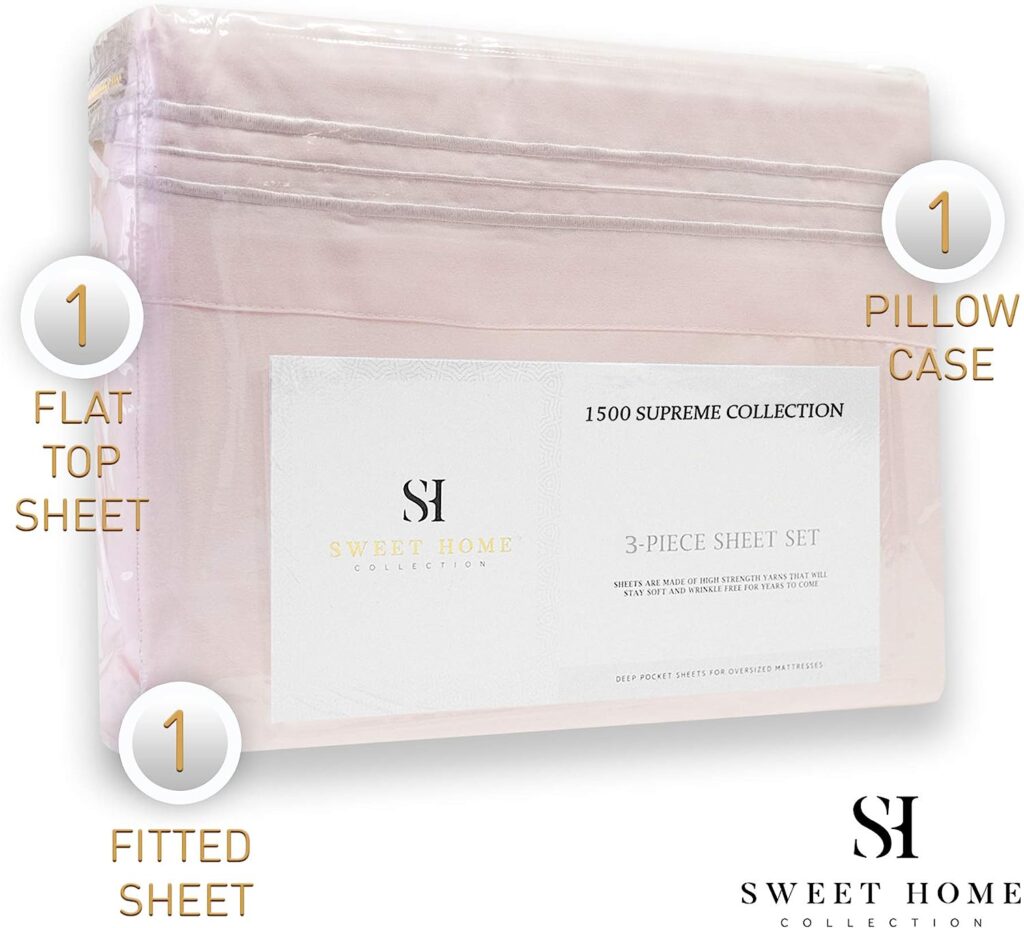 1500 Supreme Collection Twin Sheet Sets Pale Pink - 3 Piece Bed Sheets and Pillowcase Set for Twin Mattress - Extra Soft, Elastic Corner Straps, Deep Pocket Sheets, Twin Pale Pink