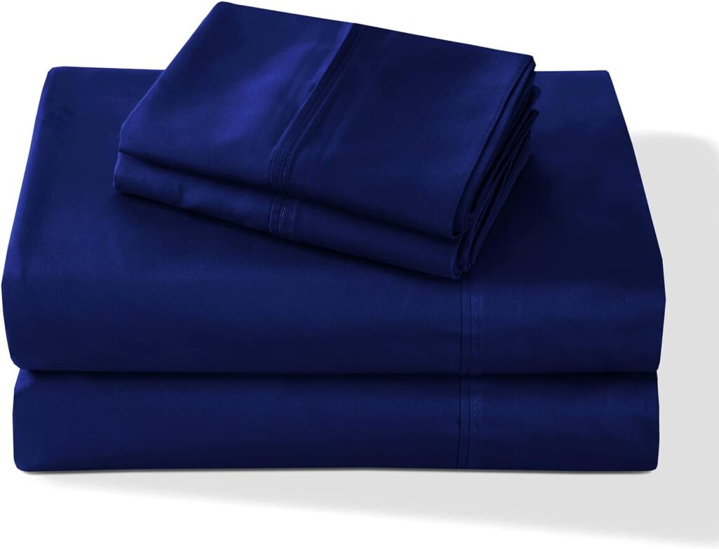 Boston Linen Co. 100% Cotton Percale Sheets Full, 4-Piece Hotel Quality Luxury Bedding Set, Soft  Crisp, Sustainable Finishing, Fits Upto 15â Deep Pocket Mattress (Blue, Full)