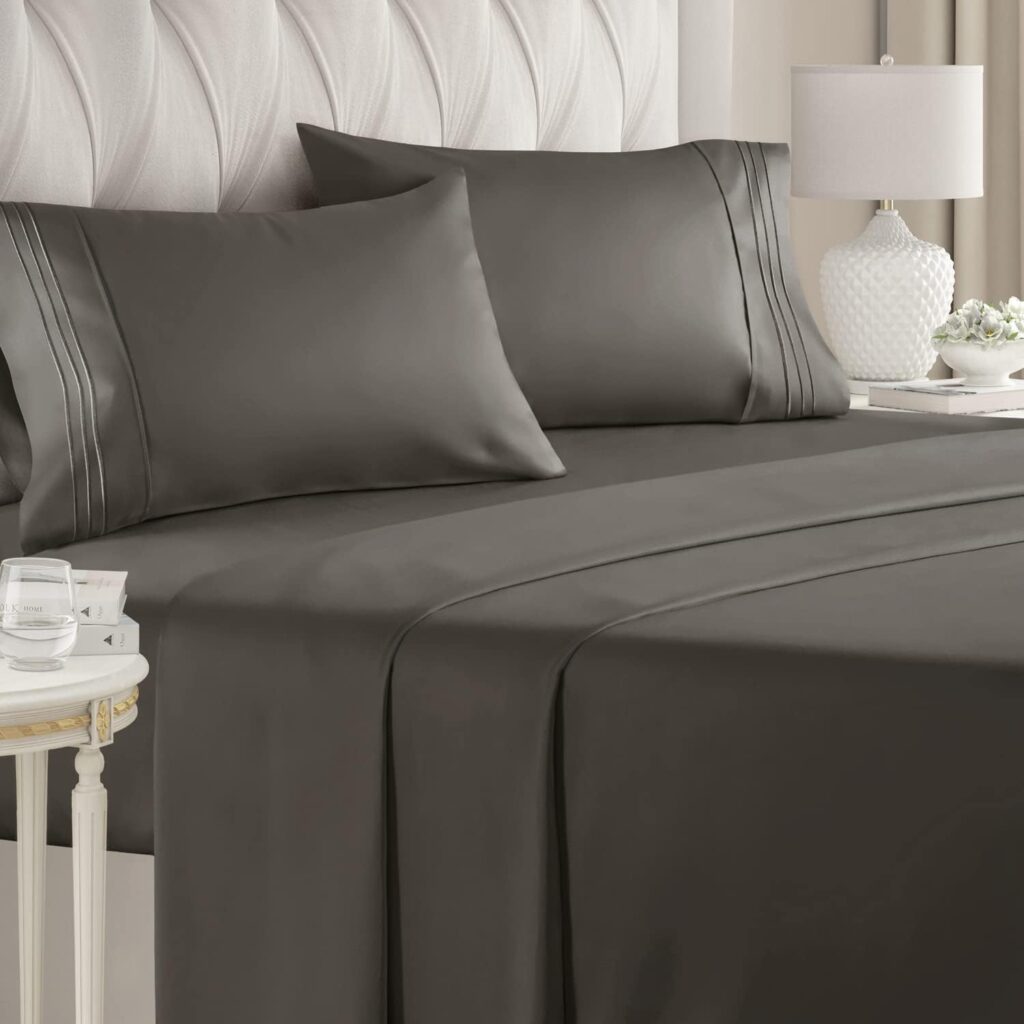 King Size Sheet Set - Breathable  Cooling - Hotel Luxury Bed Sheets - Extra Soft - Deep Pockets - Easy Fit - 4 Piece Set - Wrinkle Free - Comfy - Dark Grey Bed Sheets - Kings Sheets - Fitted Sheets