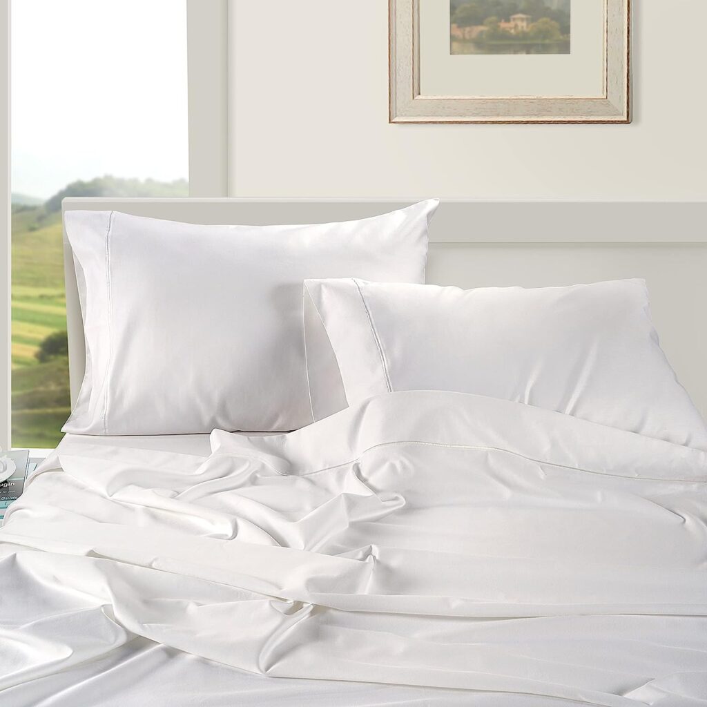 LANE LINEN 100% Egyptian Cotton Bed Sheets - 1000 Thread Count 4-Piece White King Set Bedding Sateen Weave Luxury Hotel 16 Deep Pocket (Fits Upto 17 Mattress)