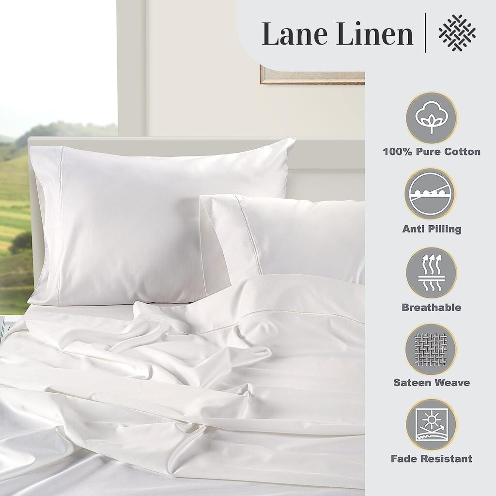 LANE LINEN 100% Egyptian Cotton Bed Sheets - 1000 Thread Count 4-Piece White King Set Bedding Sateen Weave Luxury Hotel 16 Deep Pocket (Fits Upto 17 Mattress)