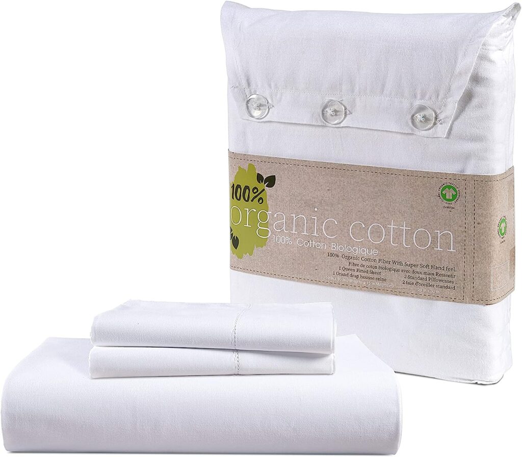 LANE LINEN 100% Organic Cotton Twin Fitted Sheets White, 2-Piece Set (1 Fitted Sheet, 1 Pillowcase), Percale Weave, Lightweight, Soft, Breathable, Fits Mattress Upto 15 Deep - White