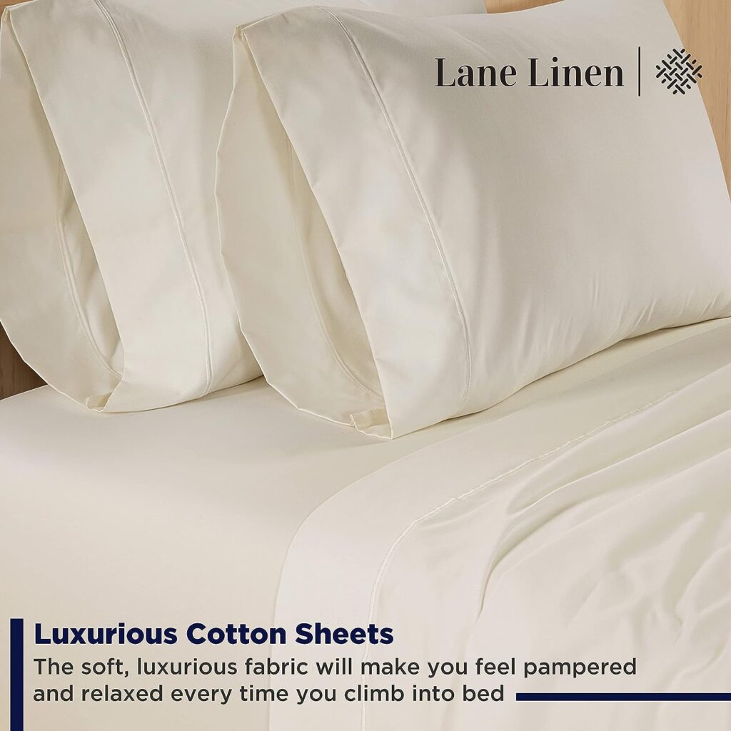 LANE LINEN Cotton Twin Sheet Set - 600 Thread Count 3 PC Twin Cotton Sheet Set, Combed Cotton Luxury Sheets Twin Size, Breathable Sheets  Pillow Cases Sets, 15 Deep Pocket Fitted Sheets - Ivory