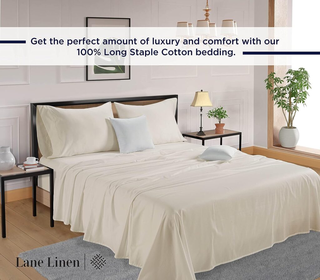 LANE LINEN Cotton Twin Sheet Set - 600 Thread Count 3 PC Twin Cotton Sheet Set, Combed Cotton Luxury Sheets Twin Size, Breathable Sheets  Pillow Cases Sets, 15 Deep Pocket Fitted Sheets - Ivory