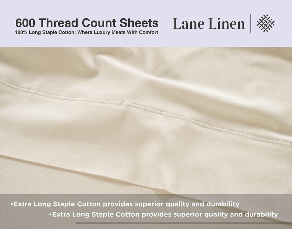 LANE LINEN Cotton Twin Sheet Set - 600 Thread Count 3 PC Twin Cotton Sheet Set, Combed Cotton Luxury Sheets Twin Size, Breathable Sheets  Pillow Cases Sets, 15 Deep Pocket Fitted Sheets - Ivory