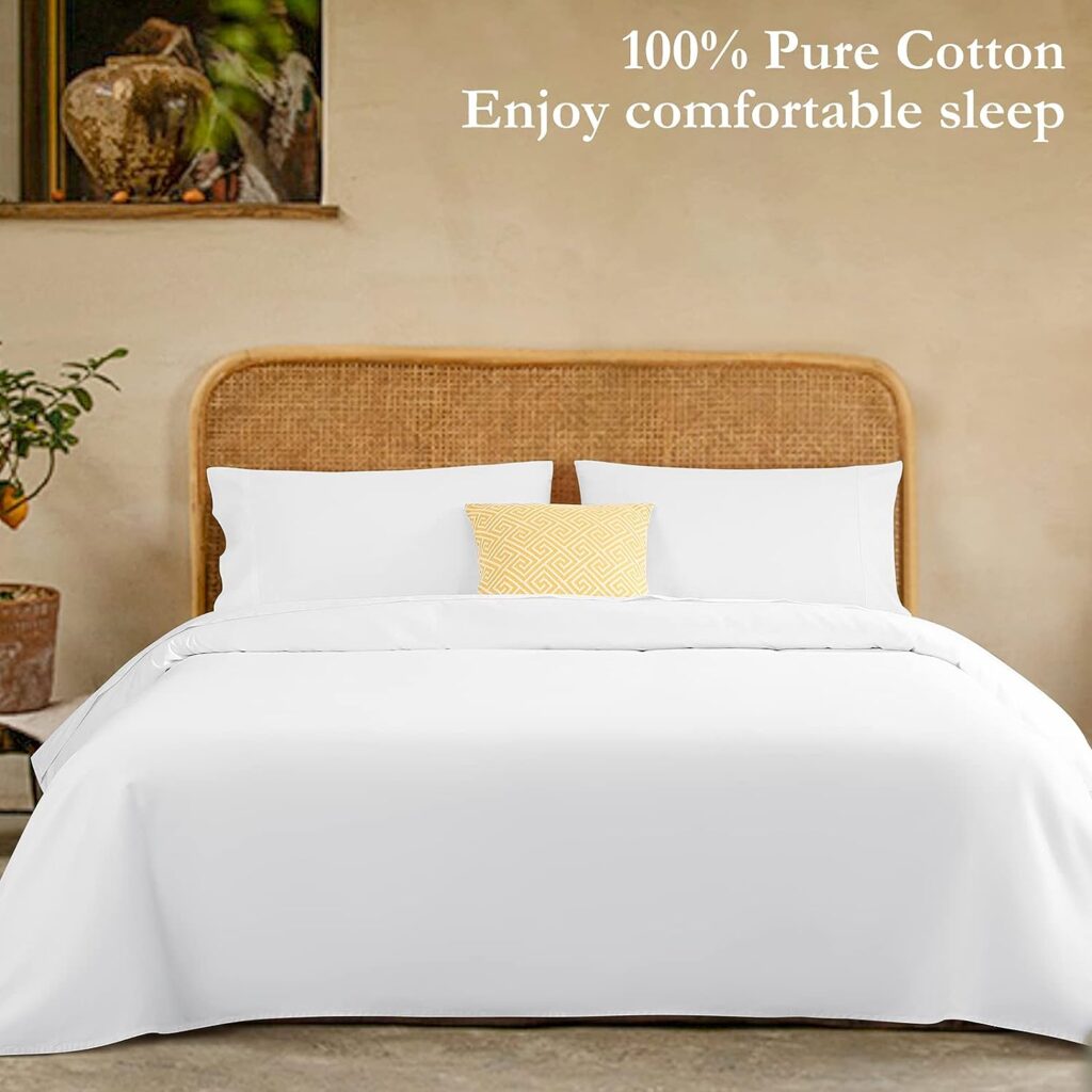 LBRO2M 100% Egyptian Cotton 1000 Thread Count Queen Size Sheets Set,Bed Sheet 4 Piece Sets,16 inches Deep Pocket,Bedding Super Soft Breathable,Sateen Weave Long Staple,All Season,White