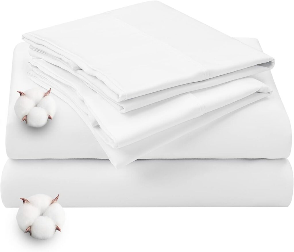 LBRO2M 100% Egyptian Cotton 1000 Thread Count Queen Size Sheets Set,Bed Sheet 4 Piece Sets,16 inches Deep Pocket,Bedding Super Soft Breathable,Sateen Weave Long Staple,All Season,White