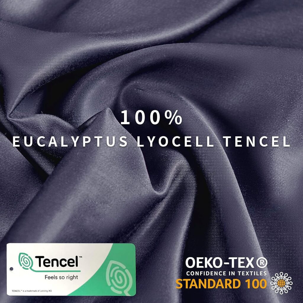 NEXHOME PRO 100% Eucalyptus Sheets Set, Tencel Sheets Deep Pocket, 4pcs Cooling Sheets for Hot Sleeper Silk Satin Feel, Organic Natural Lyocell Bedding Sheets, Soft (Purplish Grey, Queen Size)