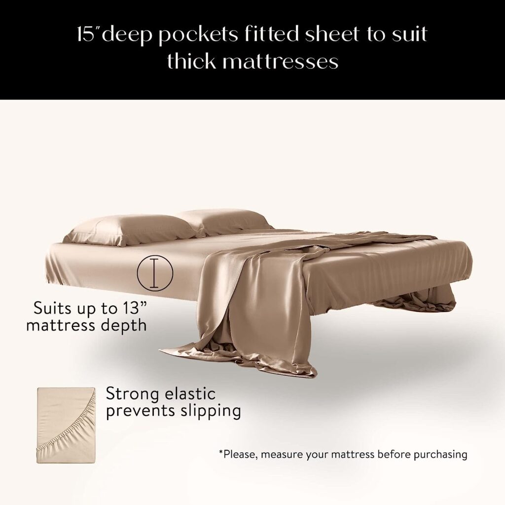 Silk Sheet Set, 4PC California King Sheets, King Size Silk Sheets Full Set, Mulberry Silk Sheets King, 100% Silk Sheets, Pure Silk Sheets, Real Silk Sheets with Silk Pillowcase 2 Pack Envelope Closure