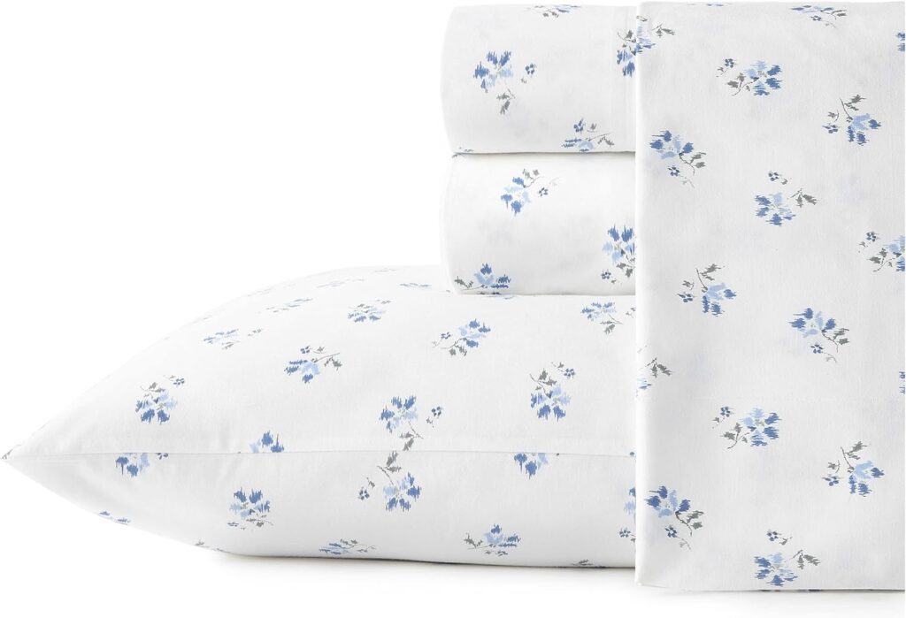 Stone Cottage - Queen Sheets, Cotton Percale Bedding Set, Crisp  Cool Home Decor (Blue Sketchy Ditsy, Queen)