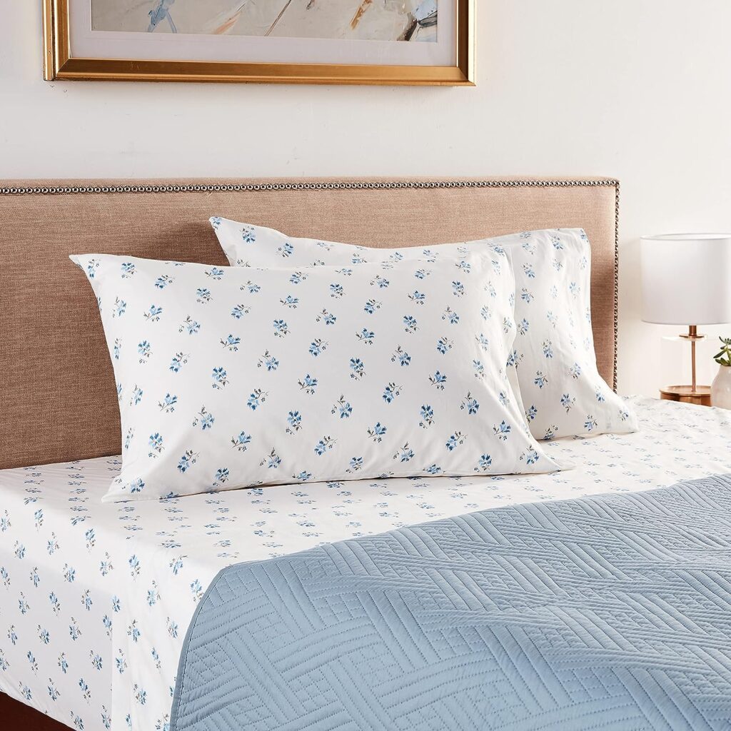 Stone Cottage - Queen Sheets, Cotton Percale Bedding Set, Crisp  Cool Home Decor (Blue Sketchy Ditsy, Queen)