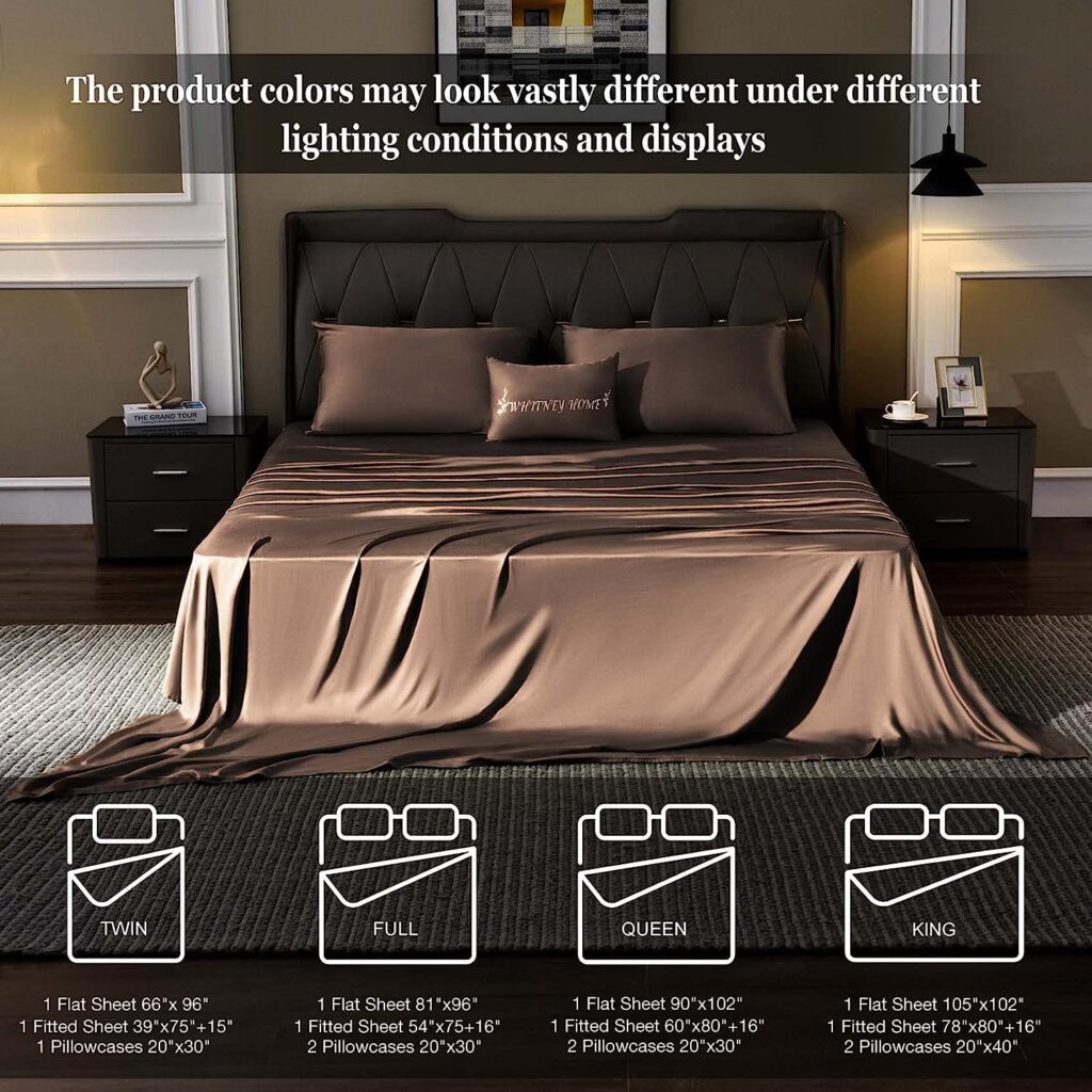 Whitney Home Textile Chocolate Brown Twin Size Sheet Set Silky Lightweight Bamboo Microfiber Bed Sheets 3 Piece Soft Wrinkle Free Durable Cooling Sheets Anti-Pilling 16 Extra Deep Pocket