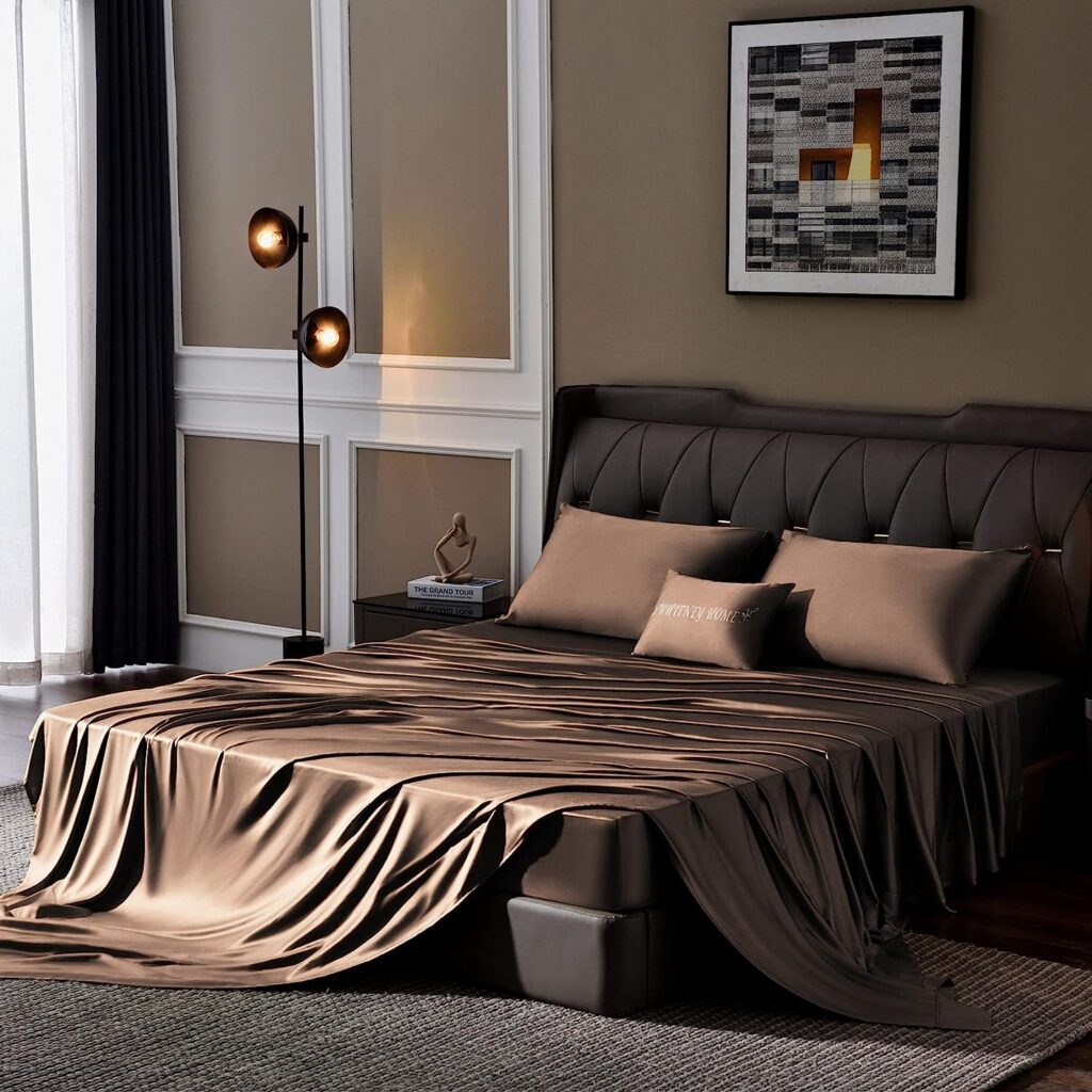 Whitney Home Textile Chocolate Brown Twin Size Sheet Set Silky Lightweight Bamboo Microfiber Bed Sheets 3 Piece Soft Wrinkle Free Durable Cooling Sheets Anti-Pilling 16 Extra Deep Pocket