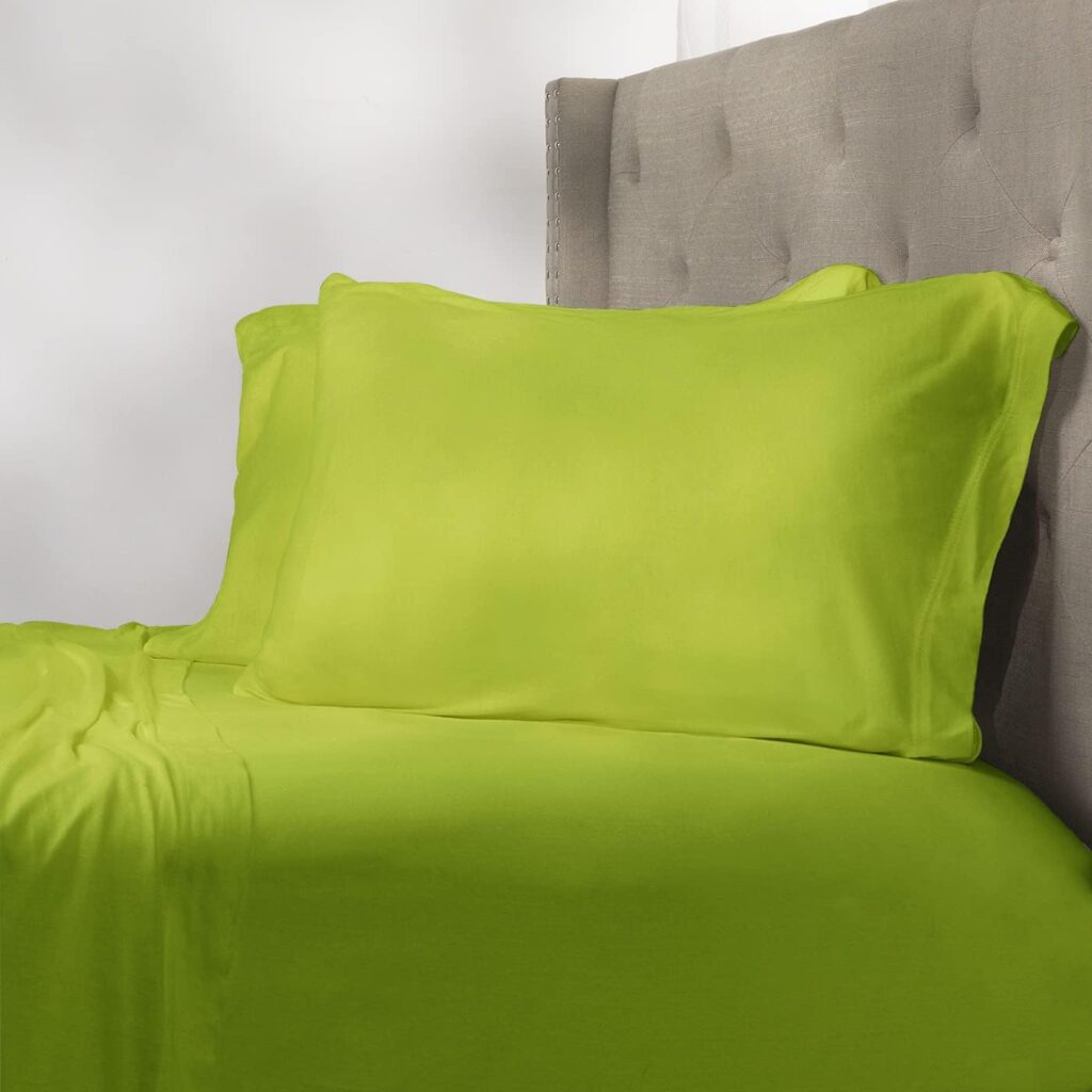 Baltic Linen Linen Jersey Cotton Sheet Set, Queen, Lime Green, 4 Piece