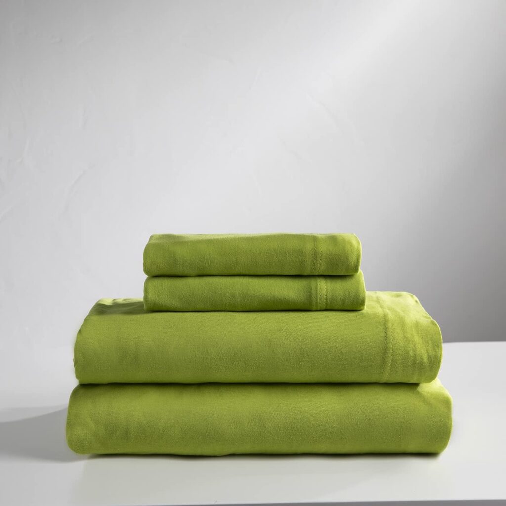 Baltic Linen Linen Jersey Cotton Sheet Set, Queen, Lime Green, 4 Piece