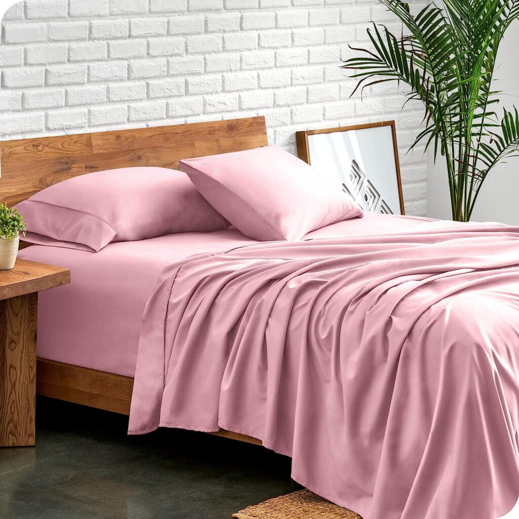 Bare Home Twin XL Sheet Set - College Dorm Size - Luxury 1800 Ultra-Soft Microfiber Twin Extra Long Bed Sheets - Deep Pockets - Easy Fit - Extra Soft - 3 Piece Set - Bed Sheets (Twin XL, Light Pink)