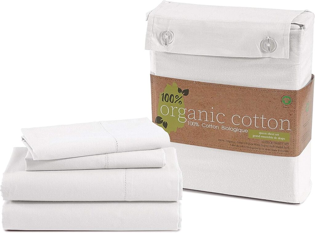 LANE LINEN 100% Organic Cotton Queen Sheets, 4-Piece bed sheets for Queen Size Bed Percale Weave Ultra Soft Best Bedding Sheets for Bed, Breathable, Fits Mattress Upto 15 Deep - White Queen Sheet Set