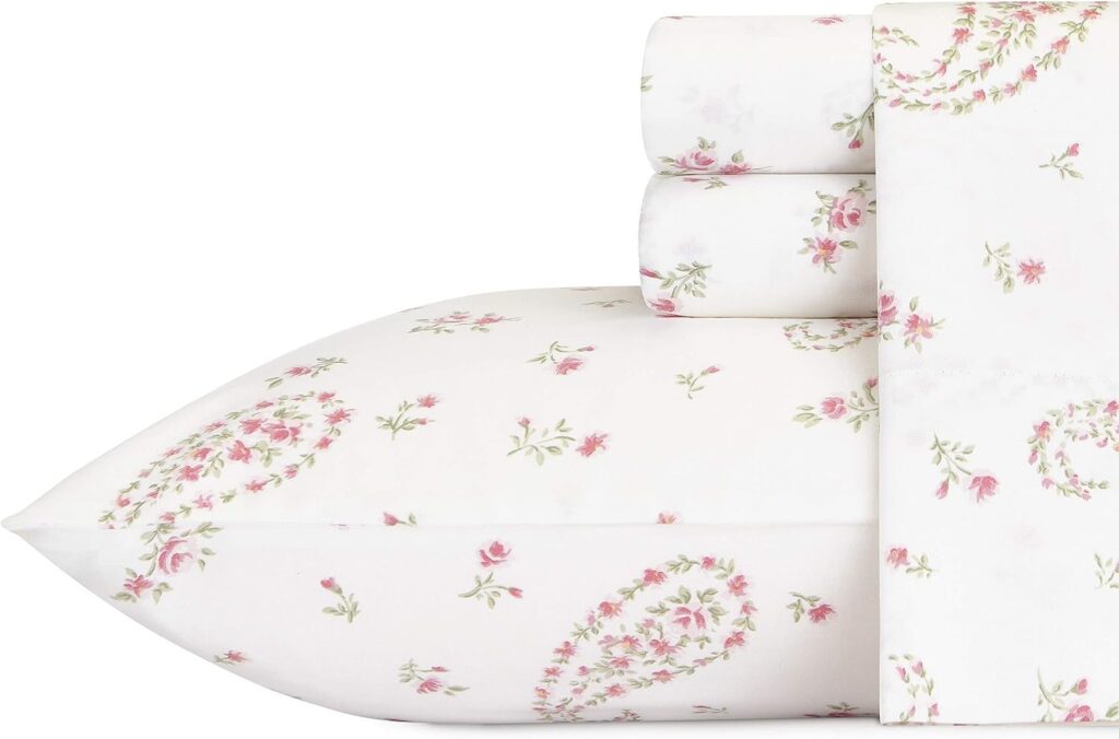 Laura Ashley Home Sateen Collection Bed Sheet Set - 100% Cotton, Silky Smooth  Luminous Sheen, Wrinkle-Resistant Bedding, 4 Pieces, Queen, Bristol Paisley