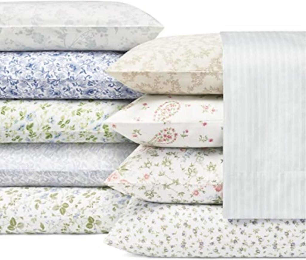 Laura Ashley Home Sateen Collection Bed Sheet Set - 100% Cotton, Silky Smooth  Luminous Sheen, Wrinkle-Resistant Bedding, 4 Pieces, Queen, Bristol Paisley