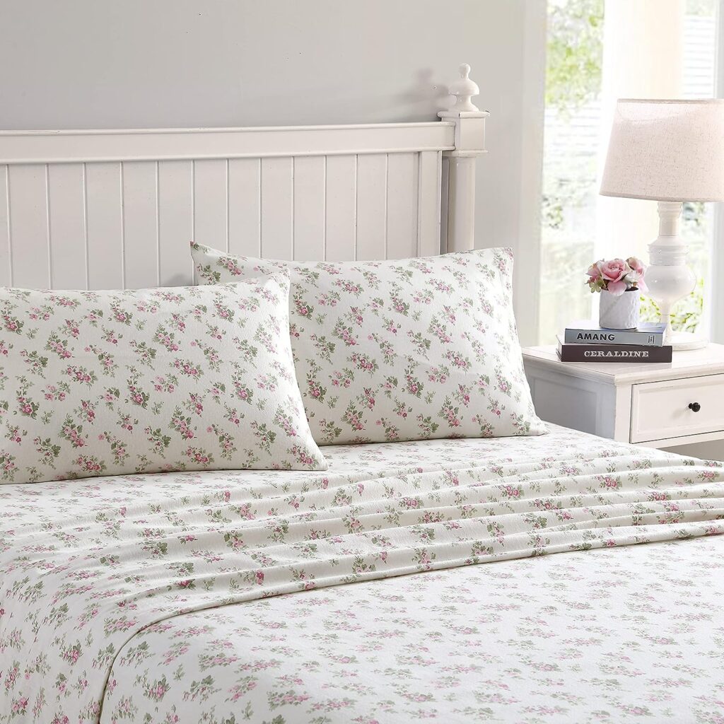 Laura Ashley Home - Twin Sheets, Cotton Flannel Bedding Set, Brushed for Extra Softness  Comfort (Audrey, Twin)