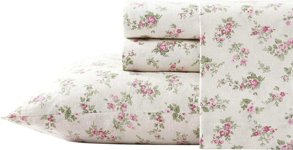 Laura Ashley Home - Twin Sheets, Cotton Flannel Bedding Set, Brushed for Extra Softness  Comfort (Audrey, Twin)