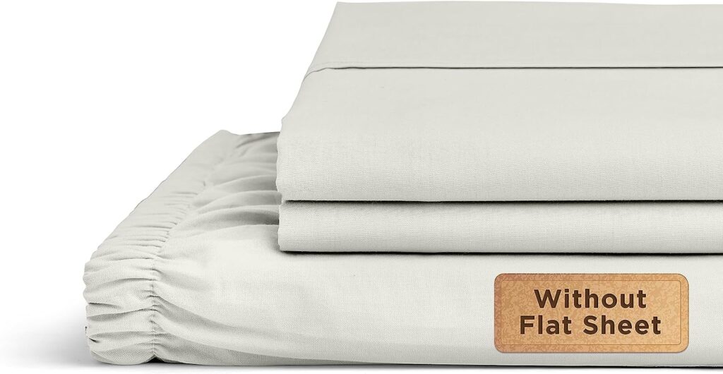 Linen Home 100% Cotton Percale Fitted Sheet Set Queen Size, Silver, Deep Pocket, 3 Piece - 1 Deep Pocket Fitted Sheet and 2 Pillowcases, Crisp Cool and Strong Bed Linen