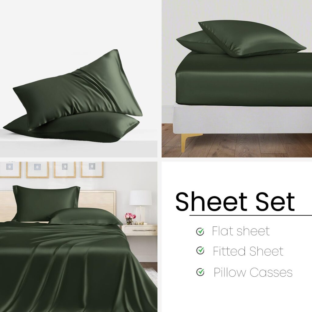 Linenwalas 100% Eucalyptus Tencel Lyocell Sheets Set California King Size - Cooling Breathable Silk Soft, 1 Fitted 1Flat and 2 Pillowcases (Cal King/Avocado Green)