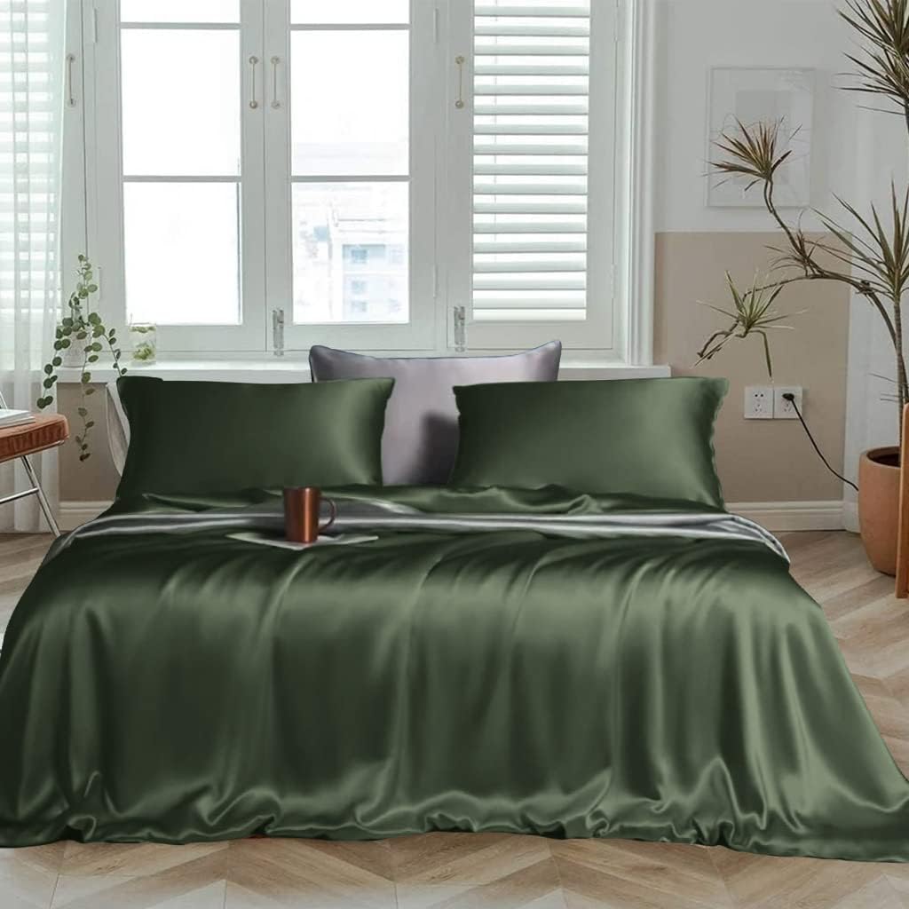 Linenwalas 100% Eucalyptus Tencel Lyocell Sheets Set California King Size - Cooling Breathable Silk Soft, 1 Fitted 1Flat and 2 Pillowcases (Cal King/Avocado Green)