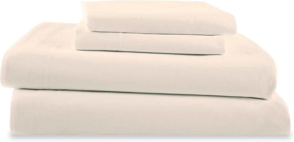 Martex 225 Thread Count 100% Cotton Rich 4 Piece Queen Bed Sheet Set - Queen Sheet Set - 1 Fitted Sheet, 1 Flat Sheet, 2 Pillow case - Hotel Quality - Super Soft - Ivory Sheet Set (Queen, Ivory)