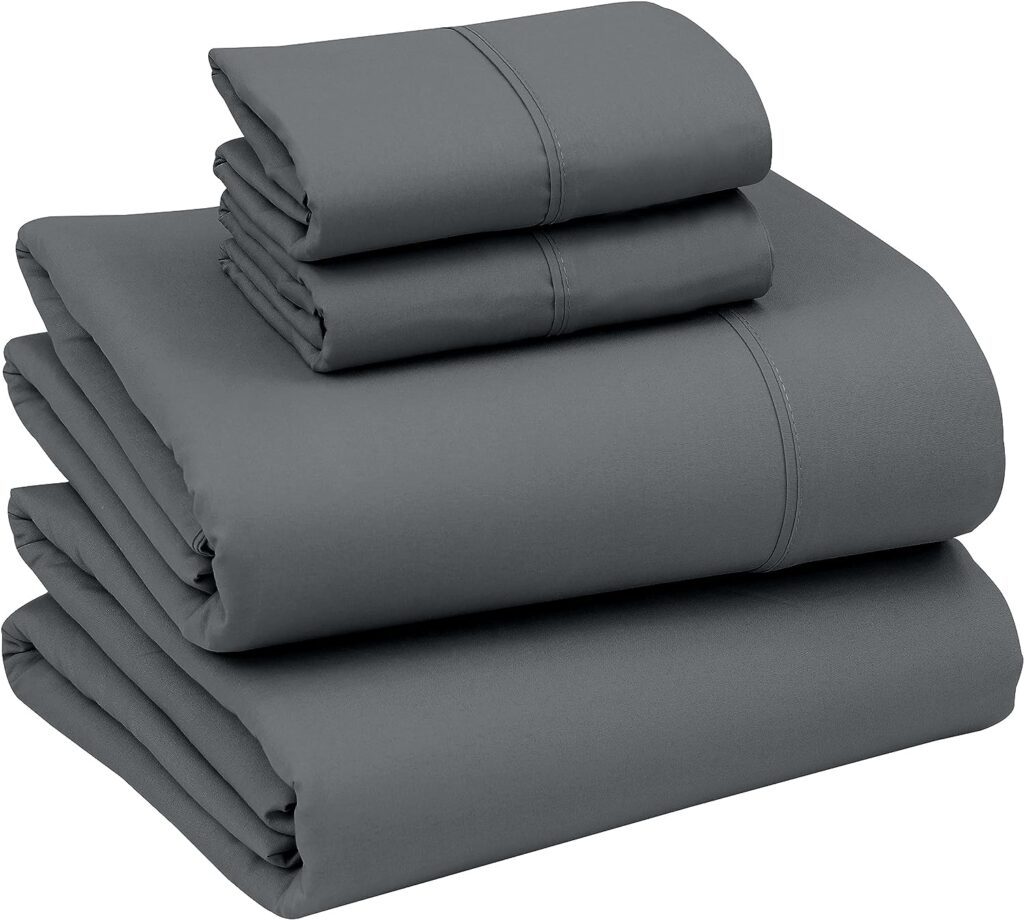 RUVANTI Queen Sheets - Silky Soft Queen Sheet Set - 4 Pieces Luxury Breathable Sheets for Queen Size Bed - All Seasons Cozy  Comfy 15 Inch Deep Pocket Snug Fit Hotel Bed Sheets - Dark Grey