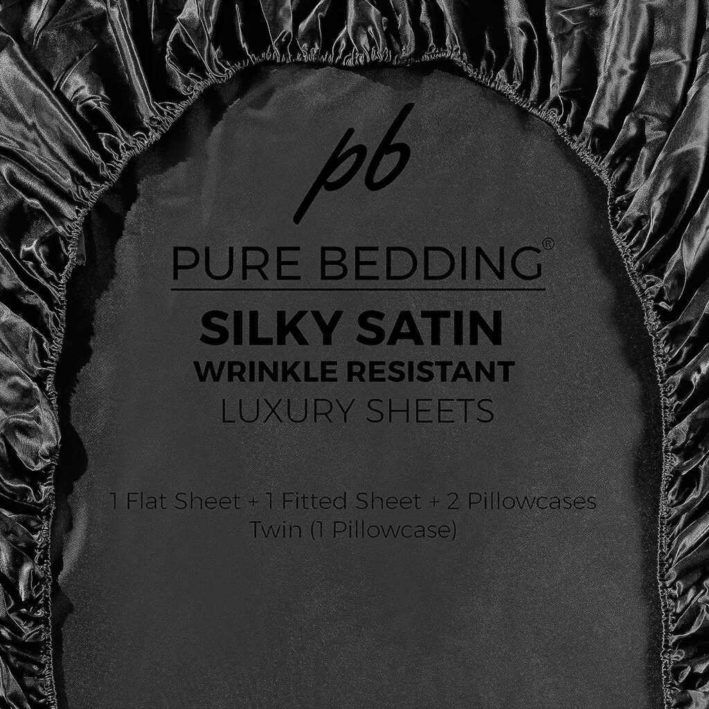 Satin Sheets Queen [4-Piece, Black] Hotel Luxury Silky Bed Sheets - Extra Soft 1800 Microfiber Sheet Set, Wrinkle, Fade, Stain Resistant - Deep Pocket Fitted Sheet, Flat Sheet, Pillow Cases