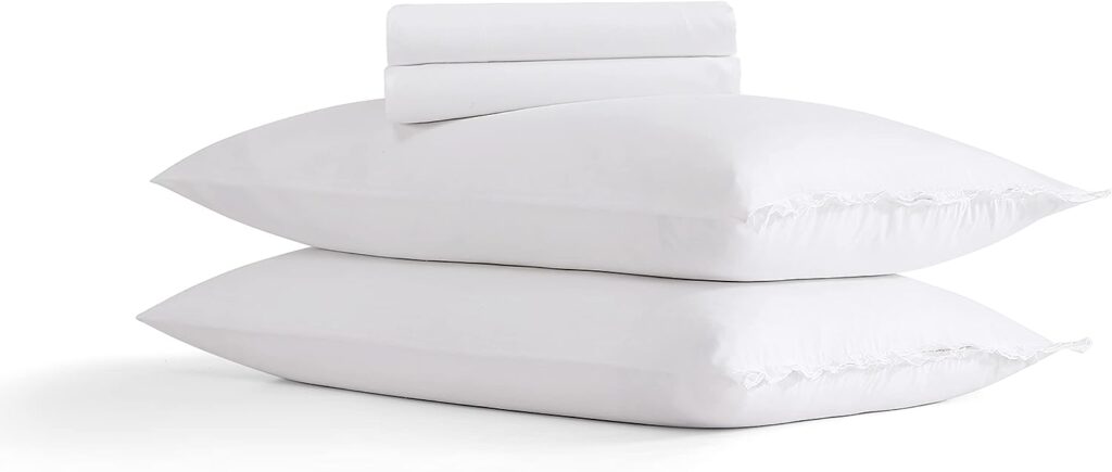 Shabby Chic® - Full Sheets, Soft  Breathable Organic Cotton Bedding Set, Vintage-Inspired Home Decor with Ruffled Pillowcases (Solid White, Full)