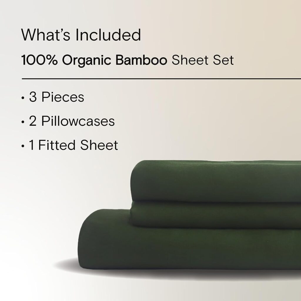 DOZ by SIJO 100% Organic Bamboo Sheet Set, Buttery Soft, Cooling for Hot Sleepers, Silky Breathable, Oeko-TEX, High GSM, 16 Deep Pockets - 3pc - 2 Pillowcases 1 Fitted Sheet (Forest, Queen)