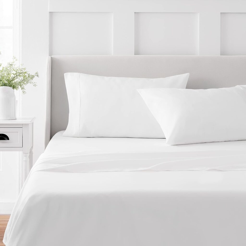 MARTHA STEWART 100% Cotton Queen Sheets Set - 4 Piece, Soft, Smooth, Durable, Easy Care, 16 Deep Pocket Sheets, Bedding Sheets, Sateen Sheet, 1 Flat, 1 Fitted, 2 Pillowcases, College Essential, White