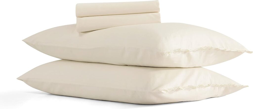 Shabby Chic® - King Sheets, Soft  Breathable Organic Cotton Bedding Set, Vintage-Inspired Home Decor with Ruffled Pillowcases (Solid Ivory, King)