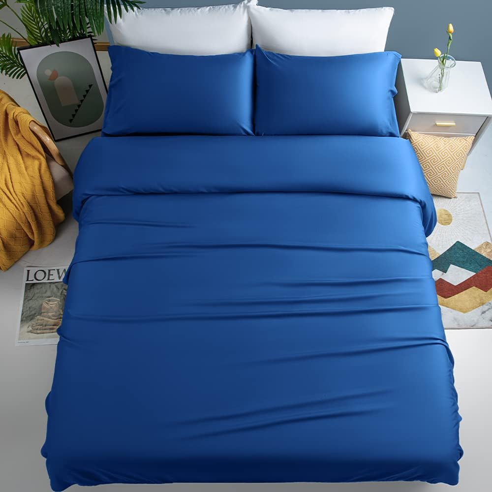 Shilucheng 100% Cooling Bamboo_ Sheets Set- Queen Size 1800 Thread Count Soft Bed Sheets,16 Inch Deep Pocket,Breathable,Comfortable and Pilling Resistant -4PC(Queen,Navy Blue)