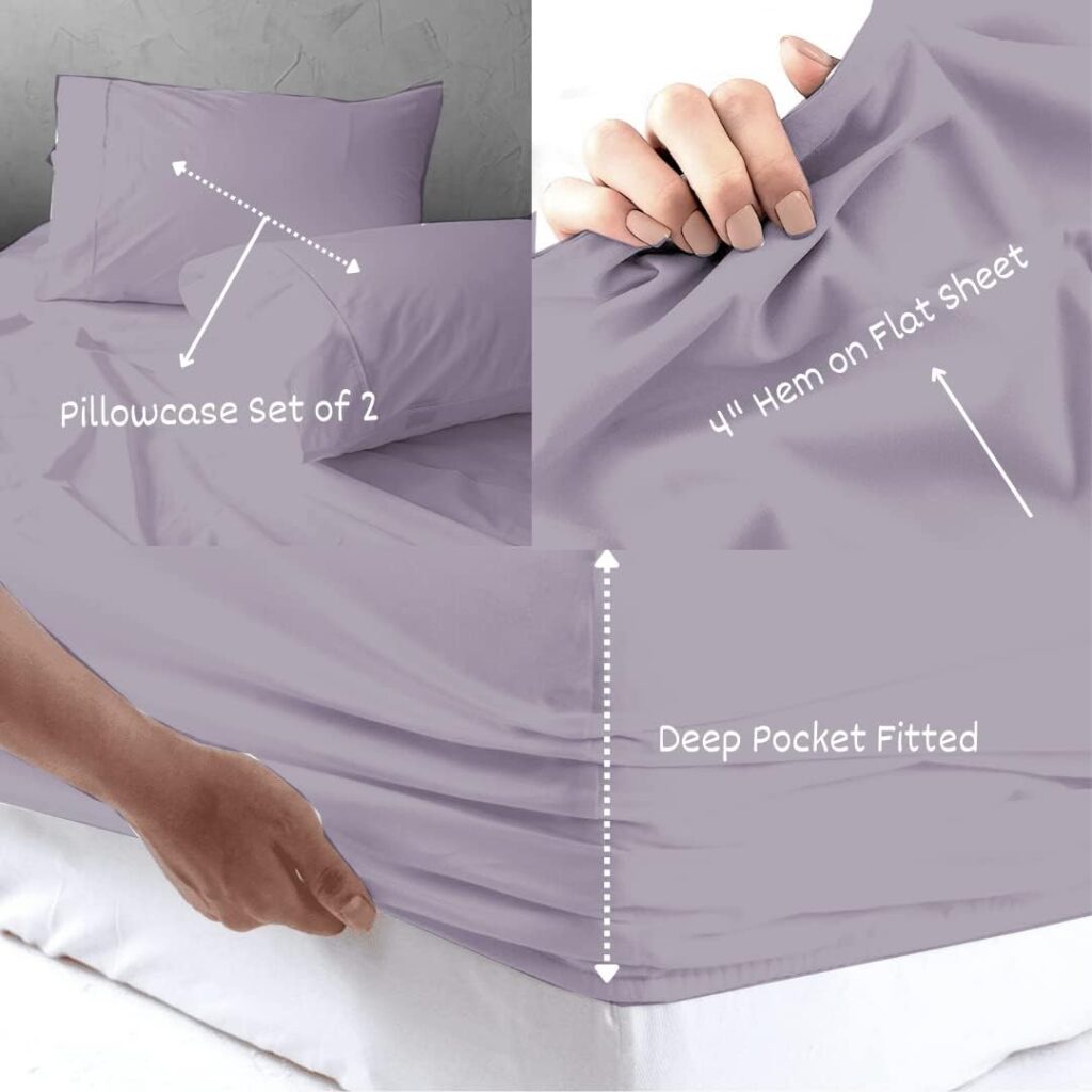 Twin-XL Sheets Extra Deep Pockets 15 Inch 500 Thread Count 4 Piece Sheet Set 100% Cotton Sheet Set Lavender solid Sheet,Long Staple Cotton Bedsheet and Pillow Cover,Sateen Finish,Soft,Breathable