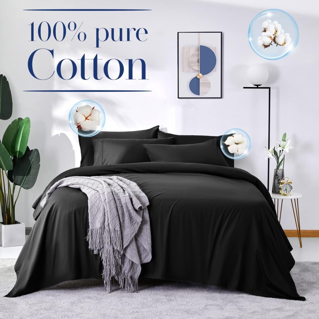 LBRO2M 1000 Thread Count 100% Egyptian Cotton California King Size Sheets Set,Breathable Wrinkle Bed Sheet 4 Piece Sets,16 Inches Deep Pocket,Bedding Soft Comforterble,Sateen Weave Long Stapl,Black