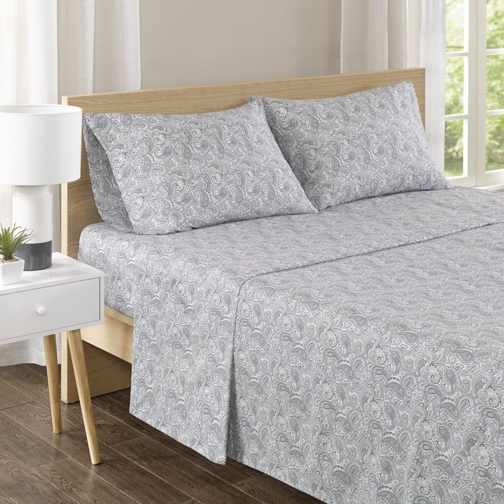 Comfort Spaces 100% Cotton Sheet Set Breathable, Lightweight, Soft with 14 Elastic Pocket Fits up to 16 Mattress, All Season Cozy Bedding, Matching Pillow Case, Full Paisley Multi 4 Piece