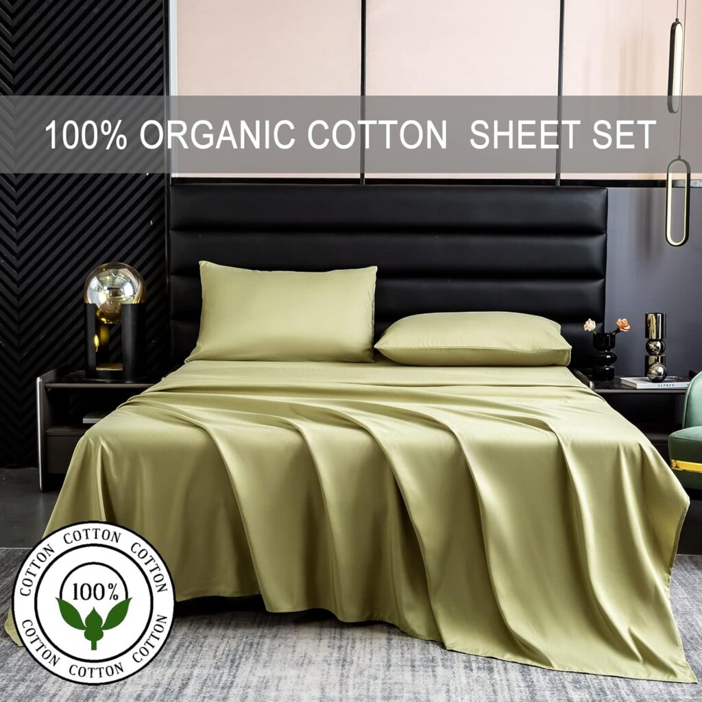 Overket 100% Cotton Sheet Set - 4 Piece Full Size Sheets Set - Soft Cool Breathable - Skin Friendly - Silky - Fits Mattress Up to 16 Deep Pocket - Sage Green-Full