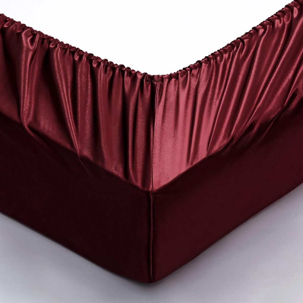 P Pothuiny 6-Piece Queen Satin Sheets Luxury Silky Burgundy Satin Bedding Sheet Set, 1 Deep Pocket Fitted Sheet + 1 Flat Sheet + 4 Pillow Cases