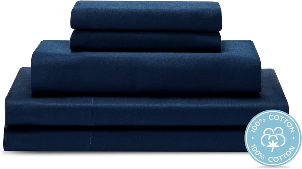 COTTONNEST 100% Cotton Queen Sheet Set 4 Piece - Long-Staple Combed Pure Cotton - Luxury Hotel Soft Cozy Bed Sheets (Navy Blue, Queen)