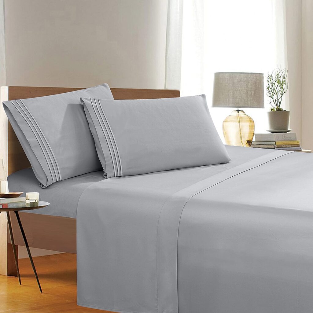 Elegant Comfort 1500 Thread Count Wrinkle  Fade Resistant Egyptian Quality 4-Piece Ultra Soft Luxurious Bed Set Includes Flat, Fitted Sheet and 2 Pillowcases, Full, Classic Silver : Home  Kitchen