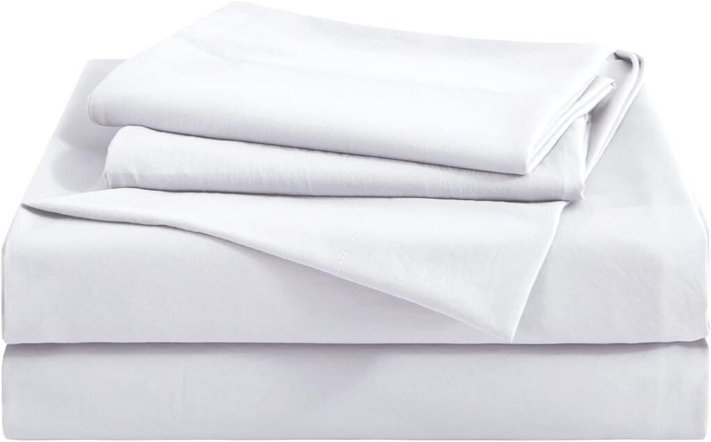 HUXMEYSON Queen Sheet Set, 4-Piece Hotel Luxury Bed Sheets  Pillowcases, Ultra Soft  Cooling Sheets, Deep Pockets 16 Wrinkle Proof Bedding Sheets, Anti-Fading, Machine Washable, White