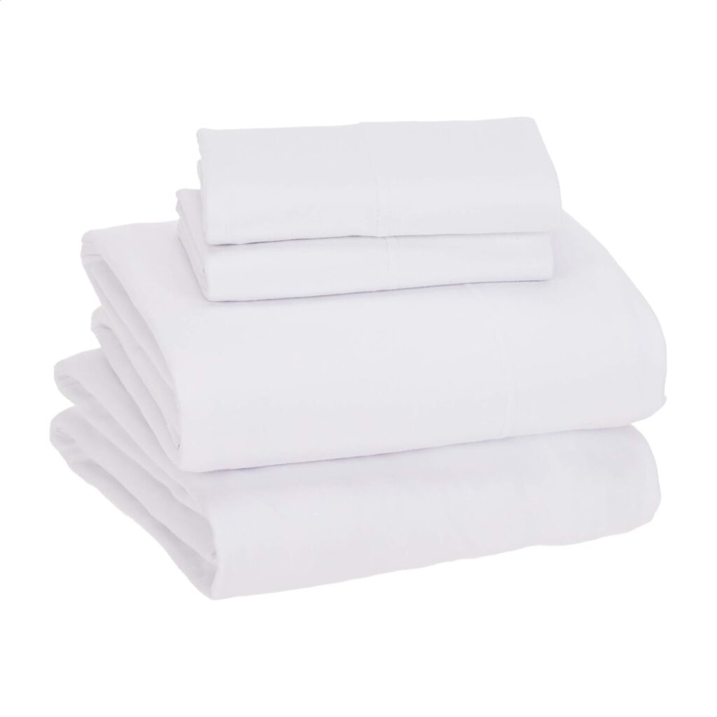 Amazon Basics Cotton Jersey 4-Piece Bed Sheet Set, Full, White, Solid
