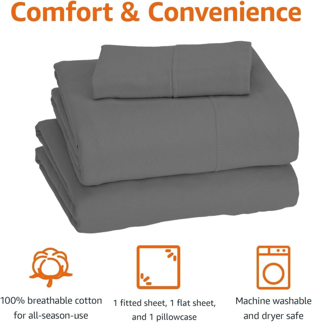 Amazon Basics Cotton Jersey 4-Piece Bed Sheet Set, Full, White, Solid