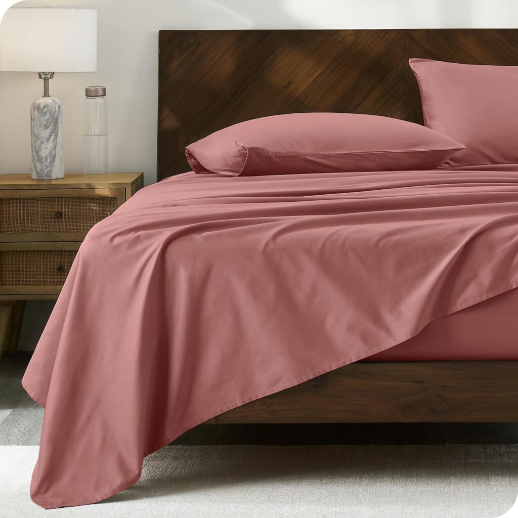 Bare Home 100% Organic Cotton Queen Sheet Set - Crisp Percale Weave - Lightweight  Breathable - Bedding Sheets  Pillowcases (Queen, Dusty Rose)